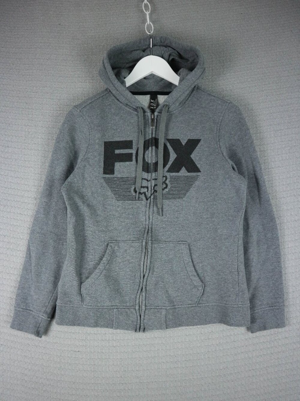 Fox Logo Zip Up Cotton Hoodie Womens Medium grey black